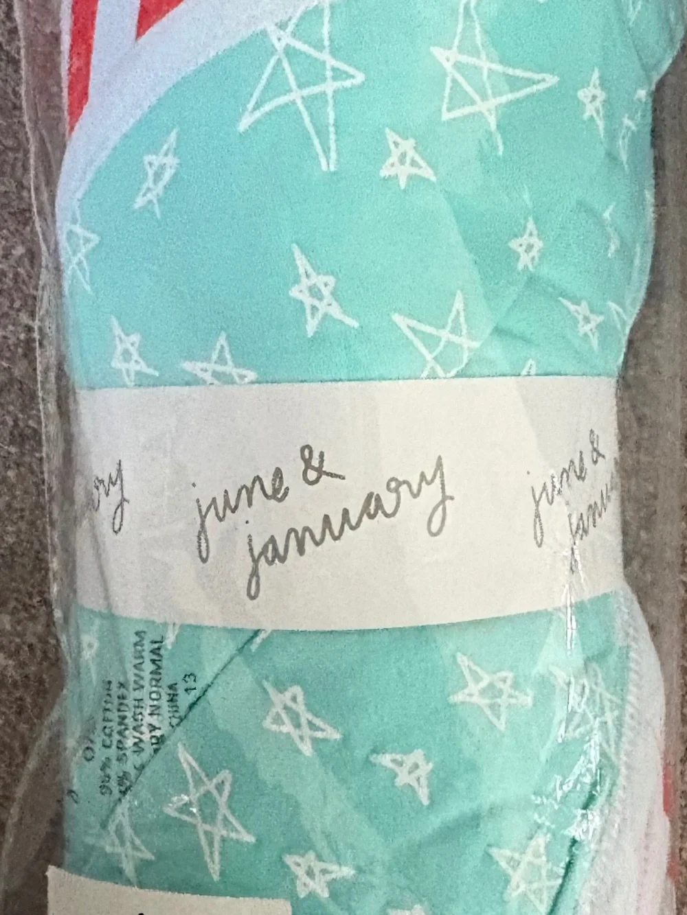 NWT June & January OS Reversible Poppy Stripe and Mint Snow Star Blanket.